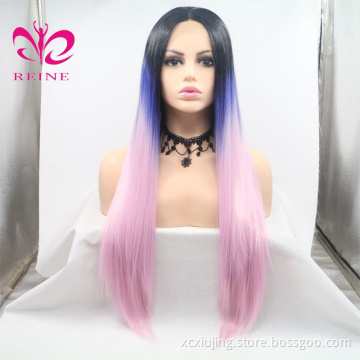 New design Straight and Curly lace frontal wig REINE  synthetic Three  ombre color wave hair lace front wig with baby hair
